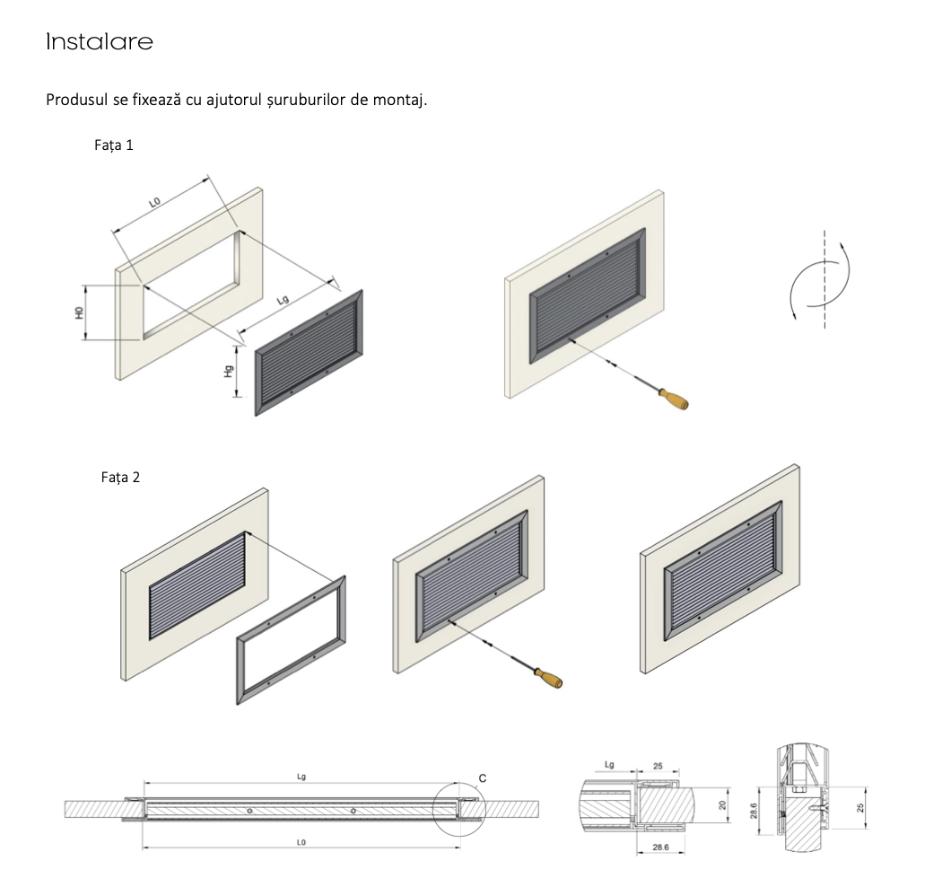 Diagrame de instalare grila transfer TG-S pe usa