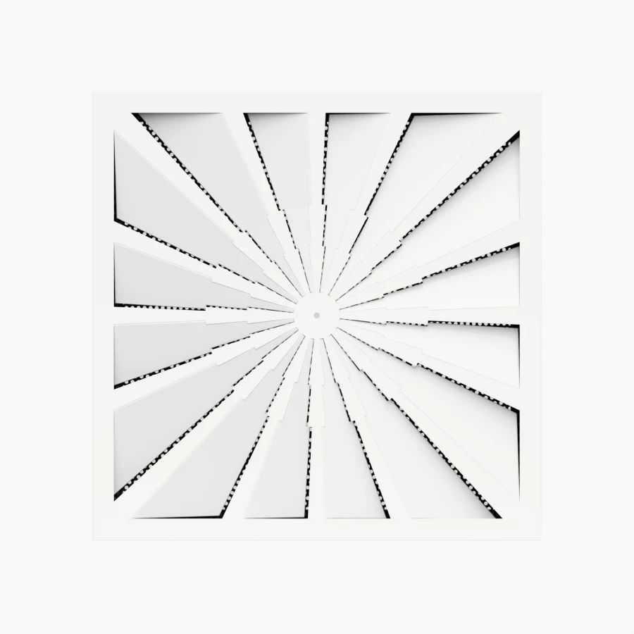 Difuzor arhitectural patrat cu jet turbionar si lamele radiale model CRACK