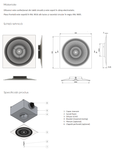 Schita tehnica si dimensiuni difuzor arhitectural ECHO
