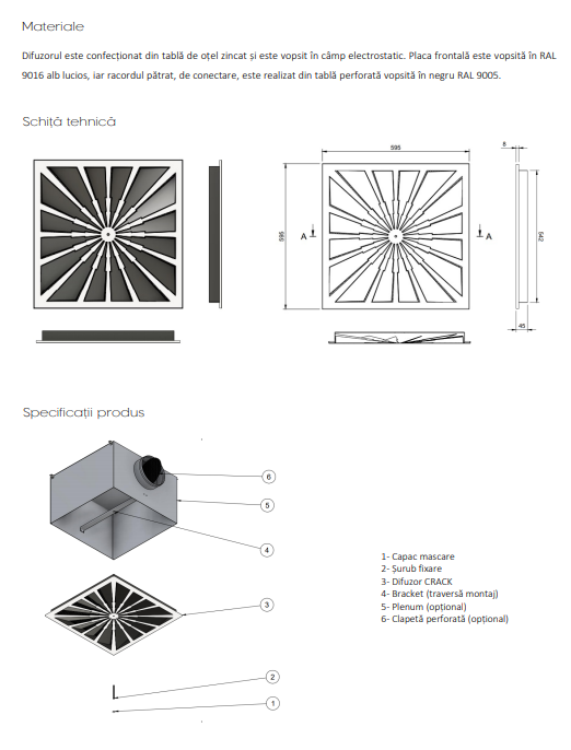 Schita tehnica si dimensiuni constructive difuzor turbionar CRACK
