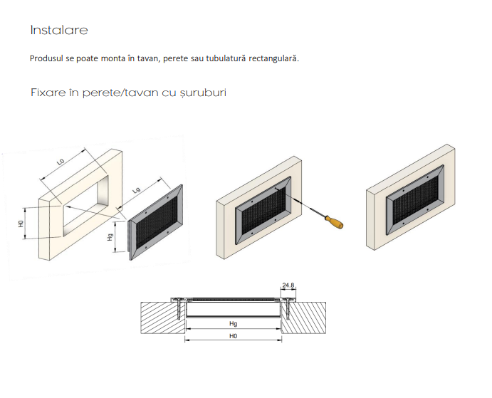 Ghid de instalare cu suruburi sau contracadru clipsat grila RP-R