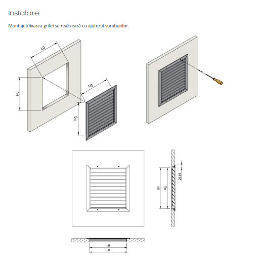 Instalare pe perete exterior cu suruburi grila WPL-S