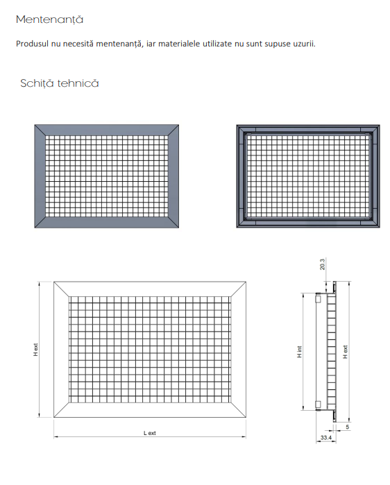 Schita tehnica dimensiuni grila fagure EG-0